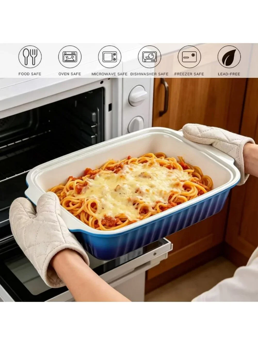 Large 5.5 Quart Ceramic Baking Dish with Lid, 13.5x9 Lasagna Pan, Microwave